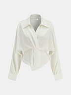 Collared Twisted Front Long Sleeve Shirt