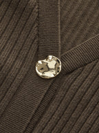 Metal Button Ribbed Cardigan