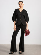 V-Neck Batwing Sleeve Blouse