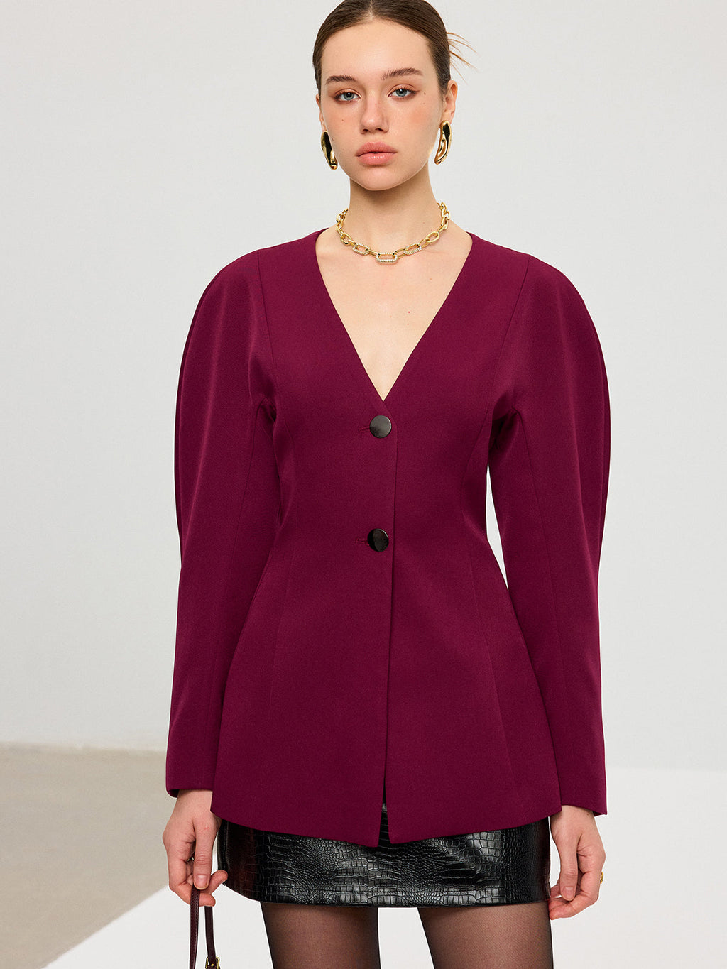 Puff Sleeve V-Neck Blazer