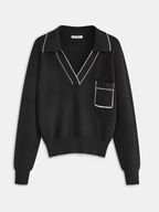 Contrast Trim Polo Knit Top