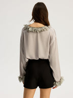 Floral Petal Trim V-Neck Shirt