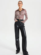 Zebra Print Long Sleeve Polo Shirt