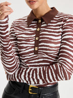 Zebra Print Long Sleeve Polo Shirt