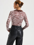 Zebra Print Long Sleeve Polo Shirt