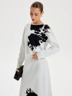 Ink-Wash Painting Pattern Round Neck Knit Top