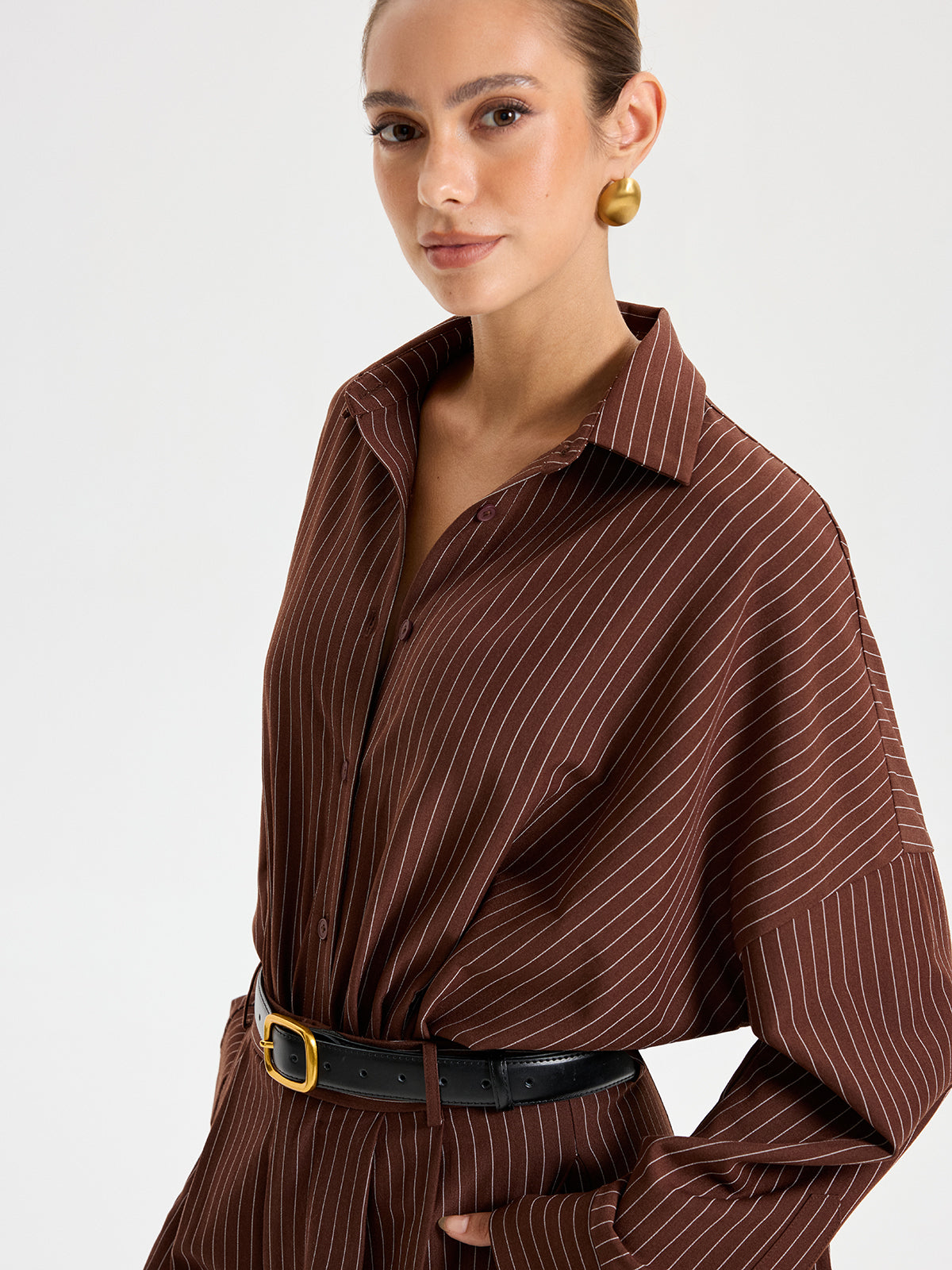 Shirt Collar Pinstripe Long Sleeve Bodysuit