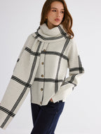 Wrap Scarf Check Print Cardigan