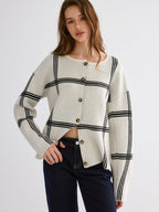 Wrap Scarf Check Print Cardigan
