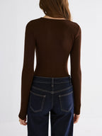 Minimal Zipper V-neck Long Sleeve Top