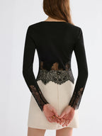 Lace Hem Long Sleeve Top