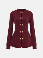 Bow Buckle Peplum Knit Cardigan