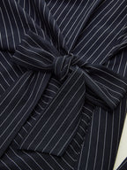 Flared Sleeve Pinstripe Wrap Blouse