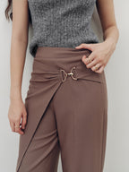 Overlap Detail Mid-Waist Pants