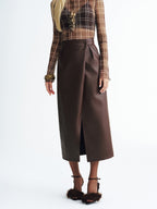 Faux Leather Slit Midi Skirt