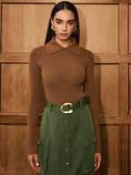 Wool Blend Collared Long Sleeve Knit Top