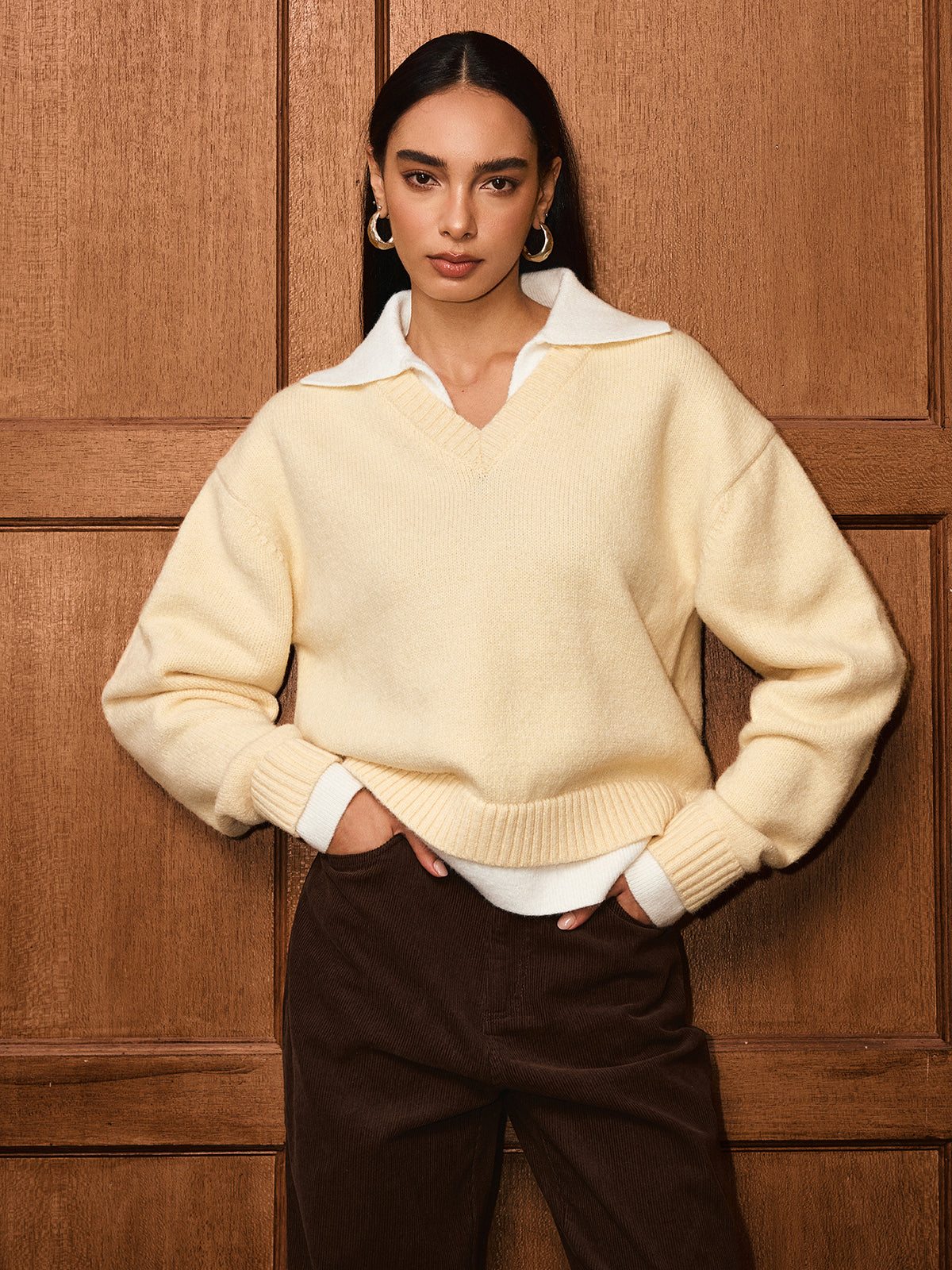 2 in 1 Polo Collar Layered Sweater
