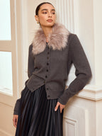 Faux Fur Collar Button-Front Cardigan