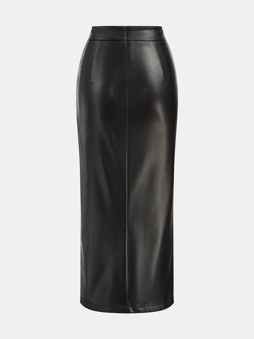 Faux Leather Slit Ruched Maxi Skirt