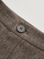 Mid-Waist Herringbone Curved-Leg Pants