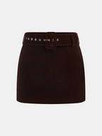 Belted Velvet Mini Skirt