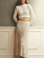 Backless Pearl-Embellished Knit Sweater