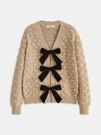 Bow Detail Textured Knit Cardigan