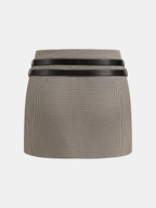 Houndstooth Mini Skirt with Double Belt