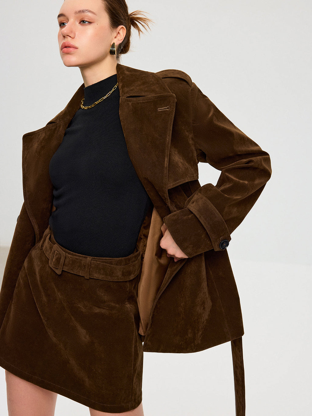 Belted Suede Effect Mini Skirt