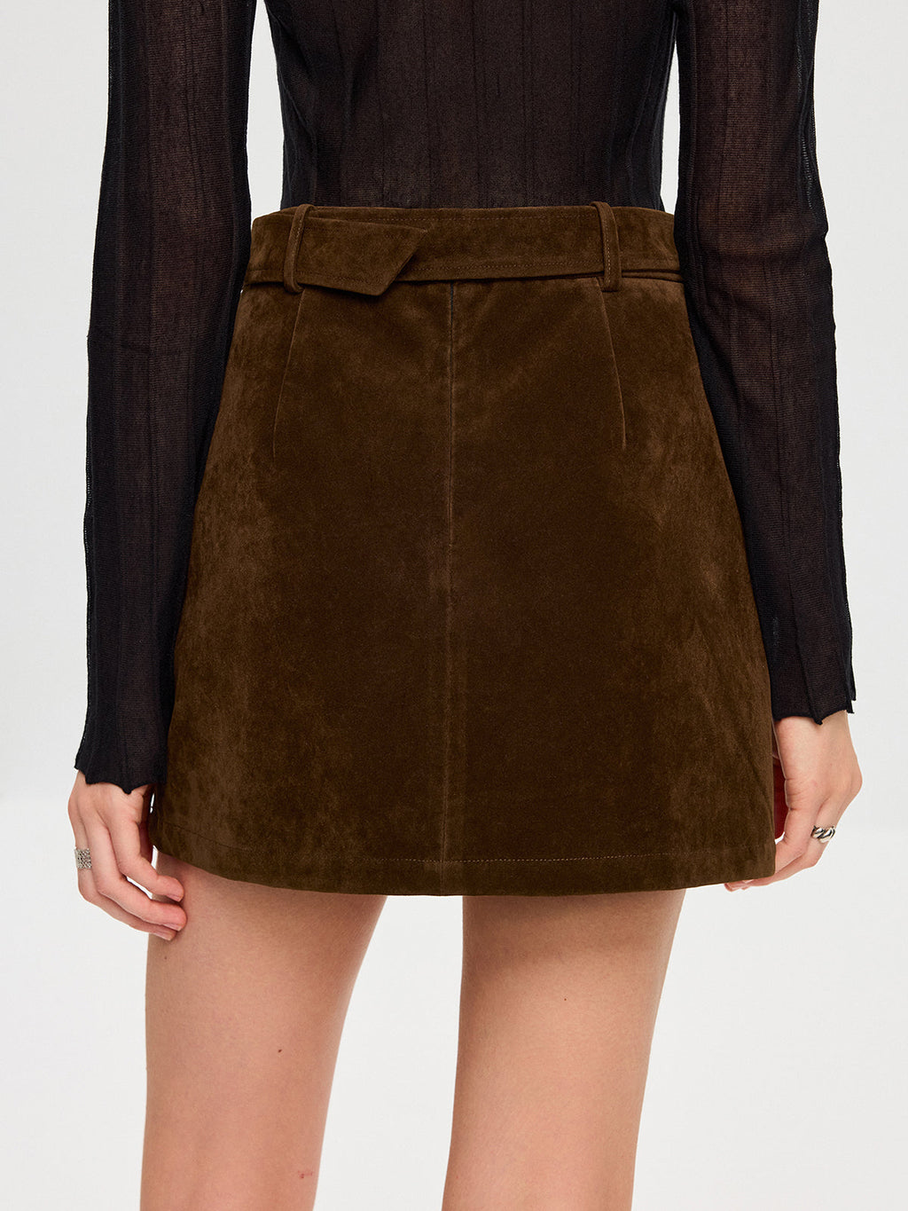 Belted Suede Effect Mini Skirt