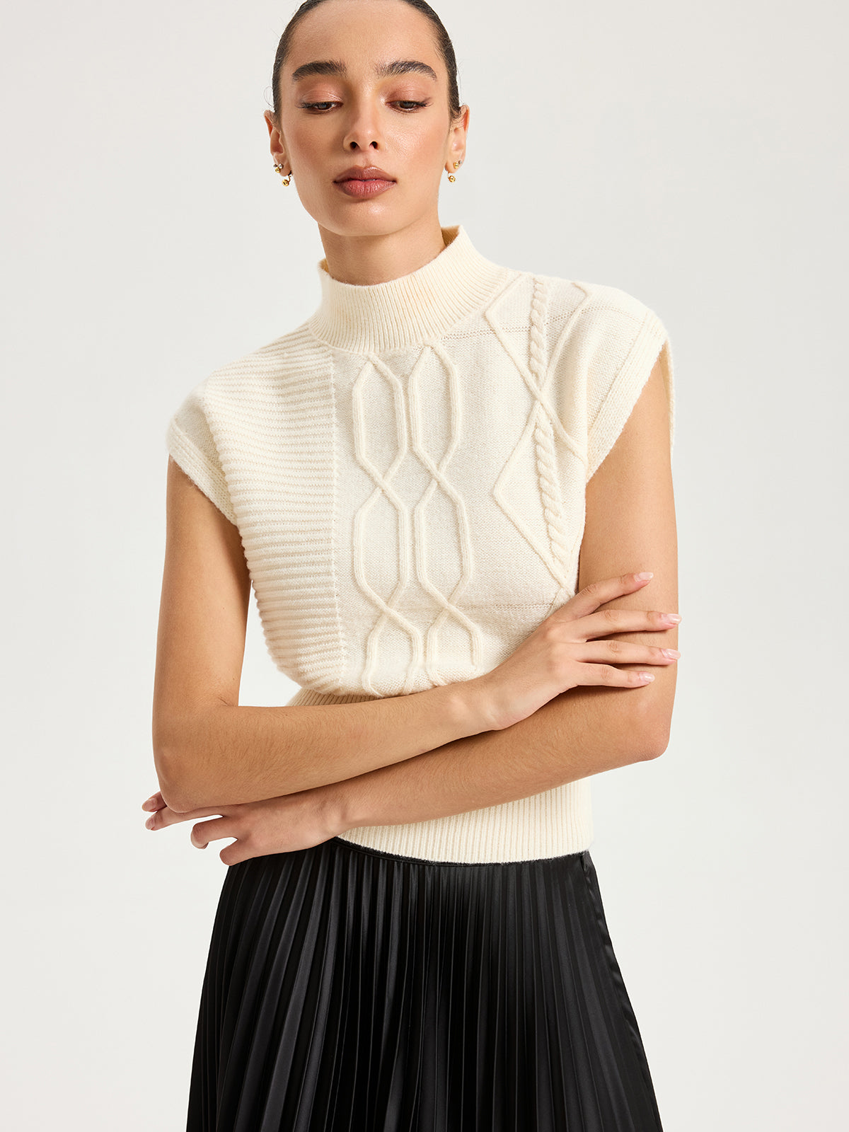 Mock Neck Cap Sleeve Sweater Vest
