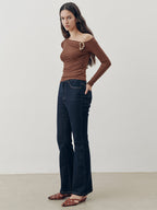 Off-Shoulder Fitted Ruched Long Sleeve Top
