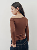 Off-Shoulder Fitted Ruched Long Sleeve Top