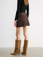 Double Belt Striped Mini Skirt