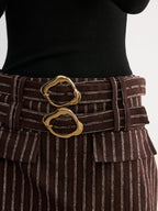 Double Belt Striped Mini Skirt