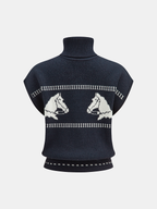 Horse-Pattern Cap Sleeve Turtleneck Sweater Vest