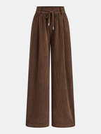Mid-Waist Corduroy Wide-Leg Drawstring Pants