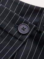 Wide-Leg Pinstriped Asymmetric Placket Pants