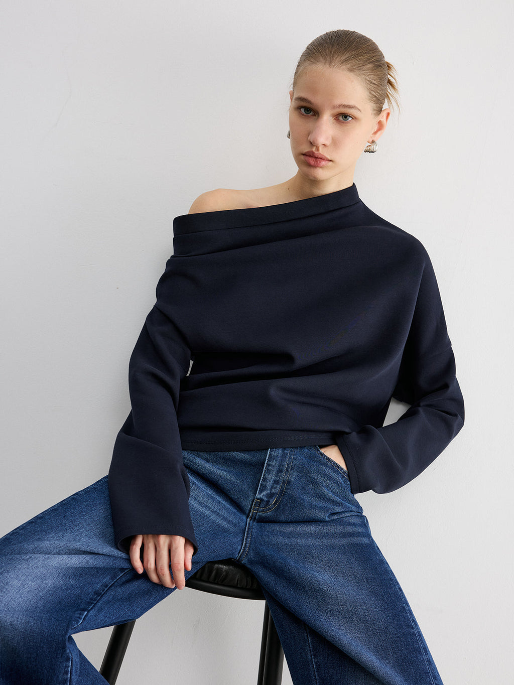 Off-Shoulder Cotton-Blend Sweatshirt