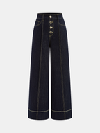 High-Waist Button Wide-Leg Denim Pants
