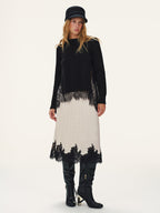 Lace Hem Pleated Midi Skirt