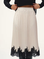 Lace Hem Pleated Midi Skirt