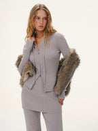 Hooded Ribbed Zip Cardigan