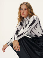 Zebra Print Turtleneck Long-Sleeve Top