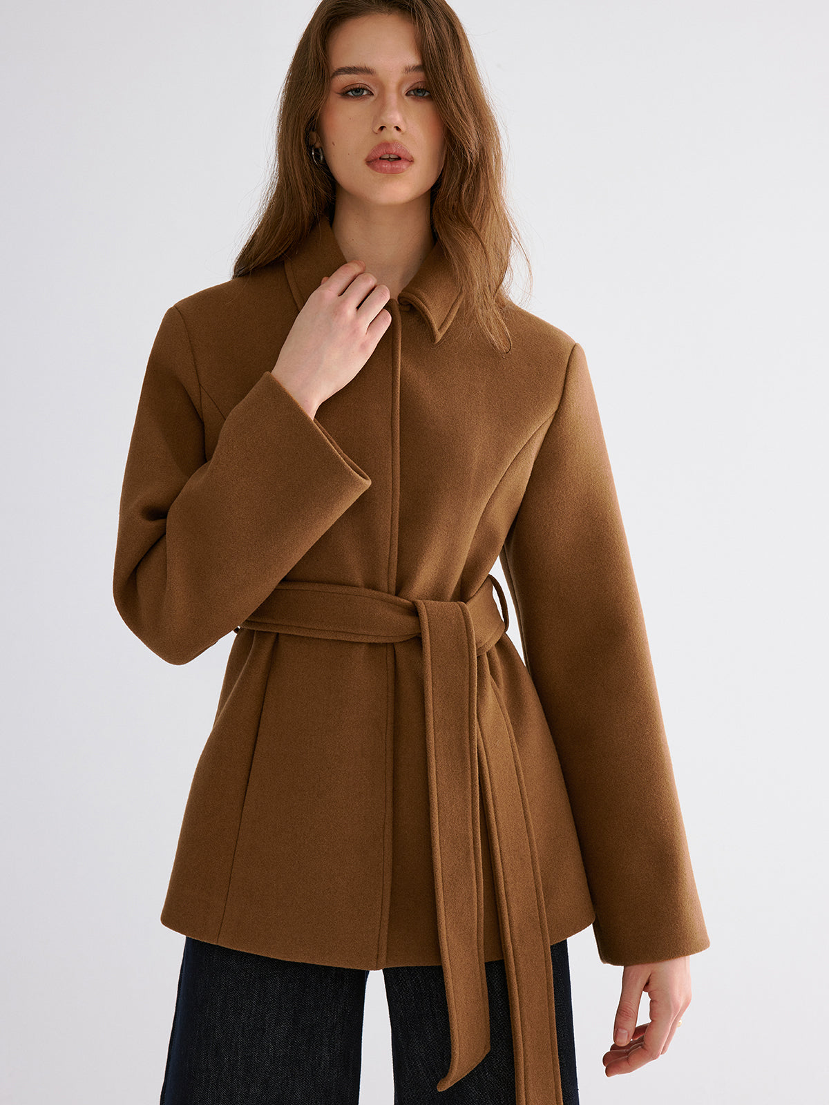 Smooth Wool Blend Balted Jacket