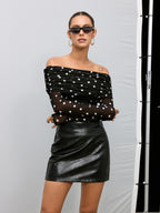 Off-Shoulder Polka Dot Chiffon Blouse