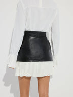 Pleated Panel Faux Leather Asymmetric Mini Skirt