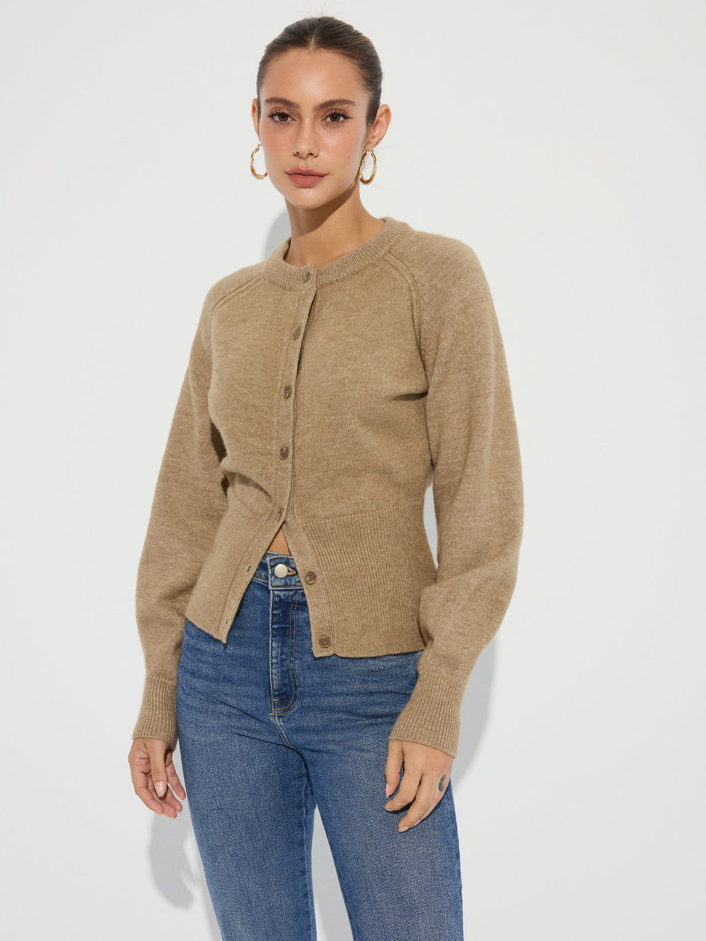 Cinched Waist Knit Cardigan