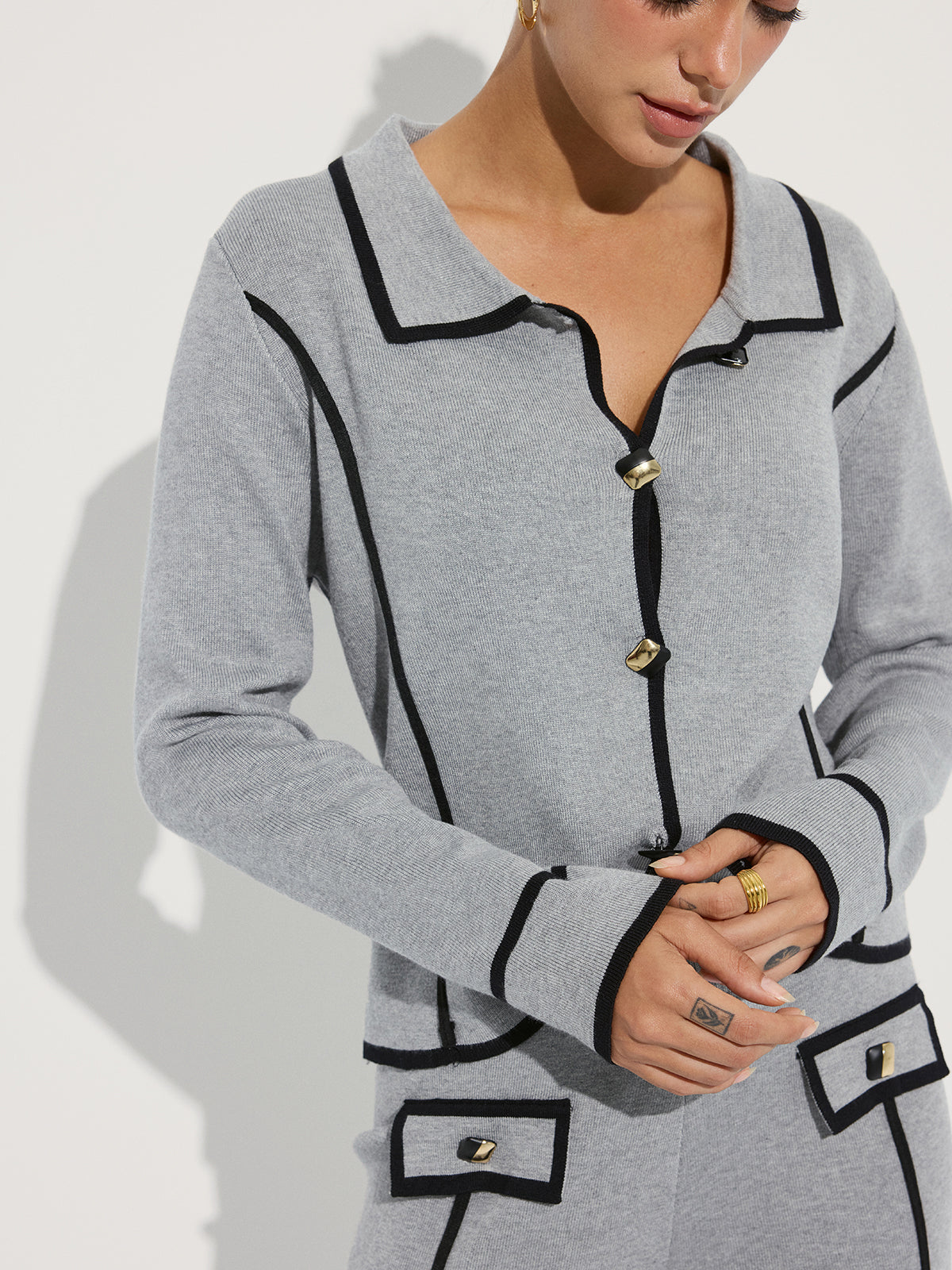 Contrast Piping Cotton Knit Co-ord Set