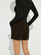 Mid-Waist Suede Effect Shorts